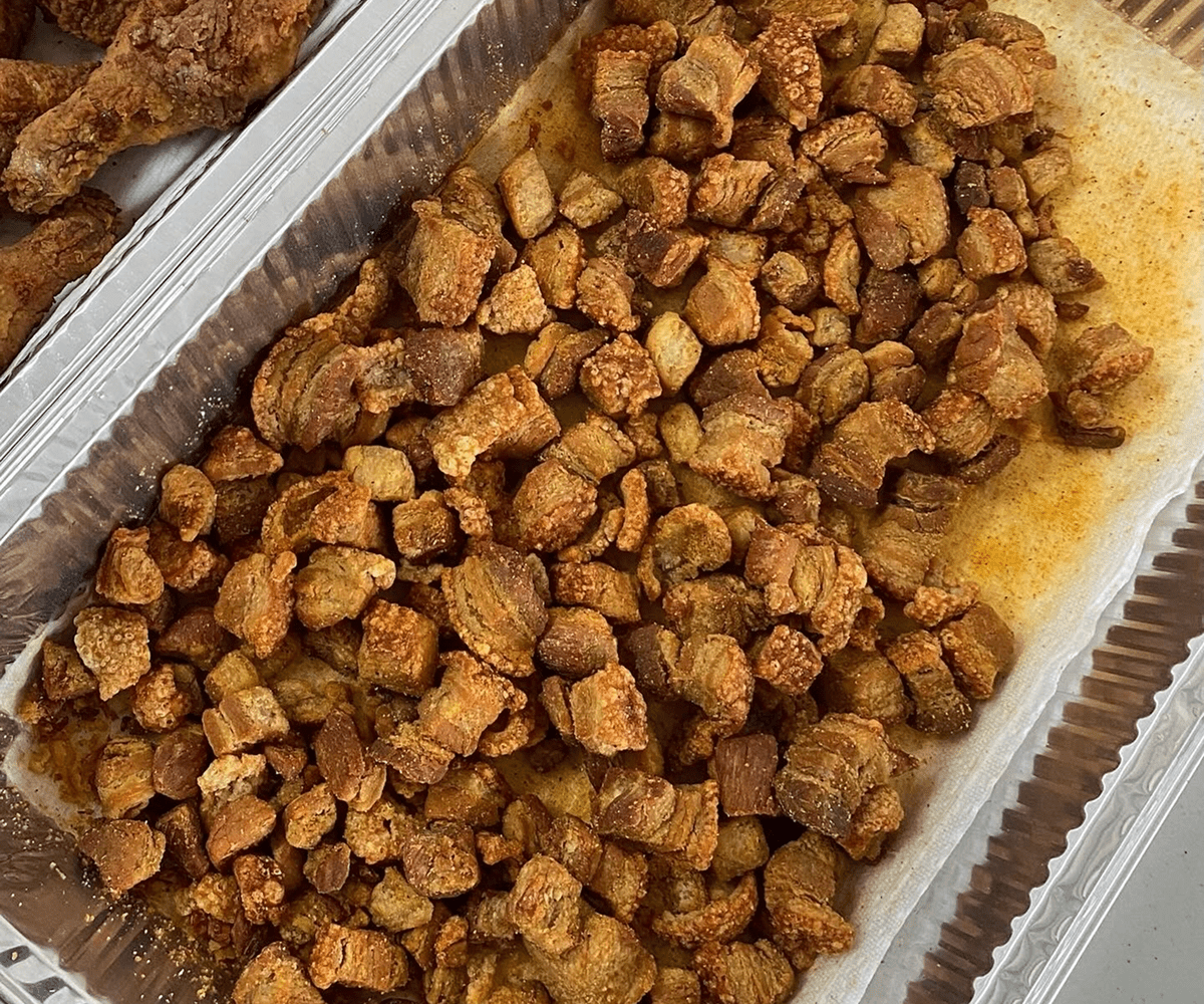 Crunchy pork snacks ready to serve