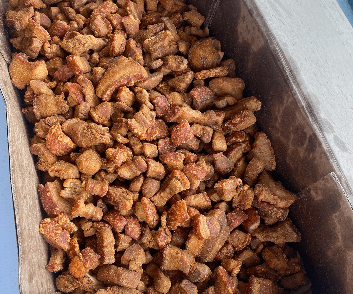 Tasty pork cracklings close-up